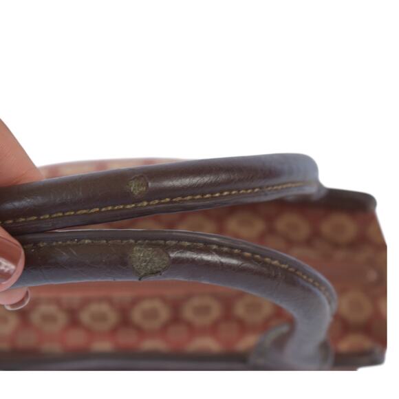 Vintage Nine West Tapestry Mini Handbag Brown Faux Leather Top Handle Purse Y2K - Picture 3 of 8